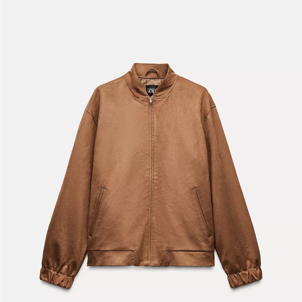Zara Women's Faux Suede Tan Bomber Jacket